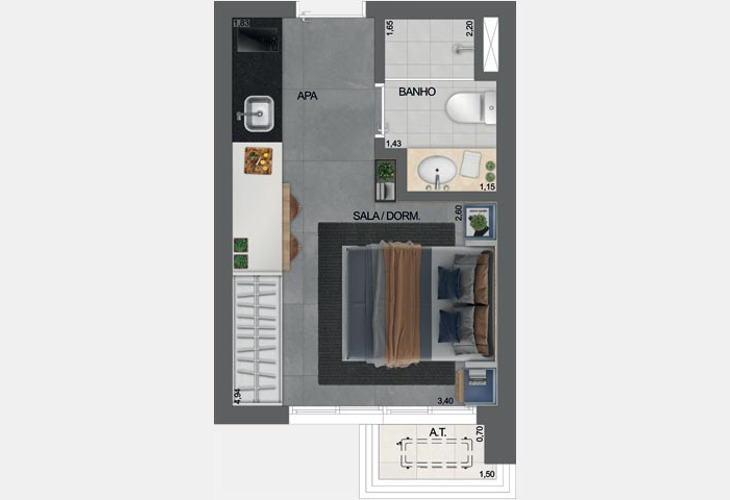 Studio à venda com 21m², 1 quarto sem vaga - 13