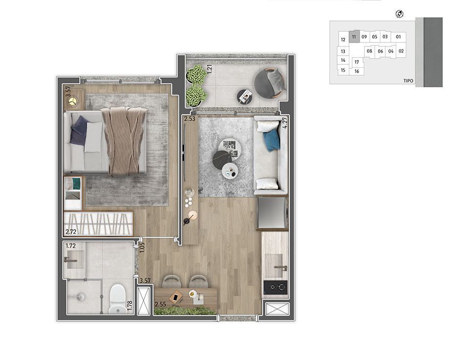 Apartamento à venda com 30m², 1 quarto sem vaga - 19