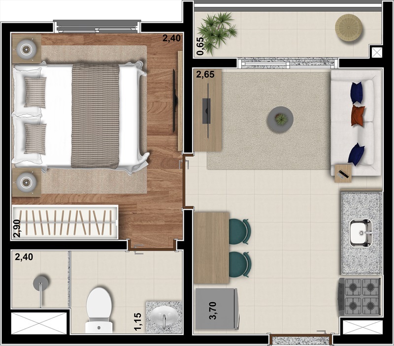 Apartamento à venda com 26m², 1 quarto sem vaga - 17