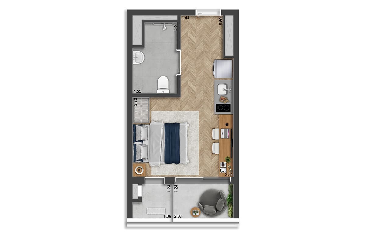 Studio à venda com 25m², 0 quartos sem vaga - 15
