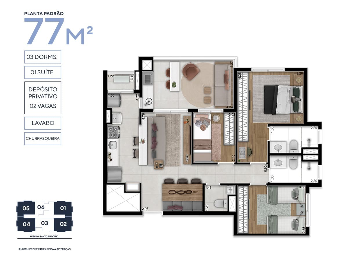 Apartamento à venda com 77m², 3 quartos com vaga - 31