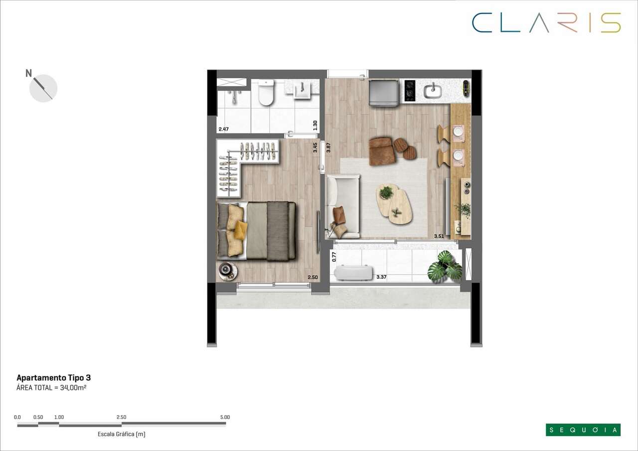 Apartamento à venda com 34m², 1 quarto sem vaga - 21
