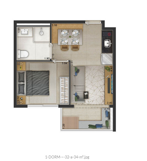 Apartamento à venda com 34m², 1 quarto sem vaga - 23