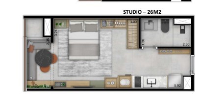 Studio à venda com 26m², 1 quarto sem vaga - 22
