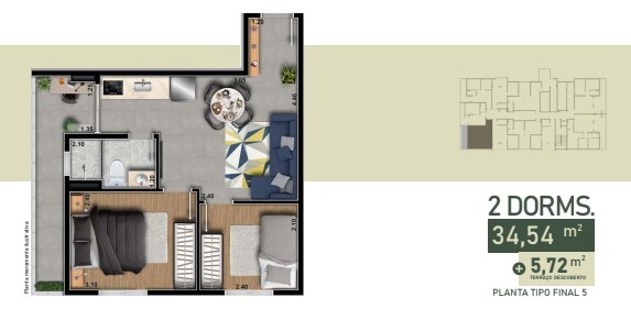 Apartamento à venda com 34m², 2 quartos sem vaga - 29