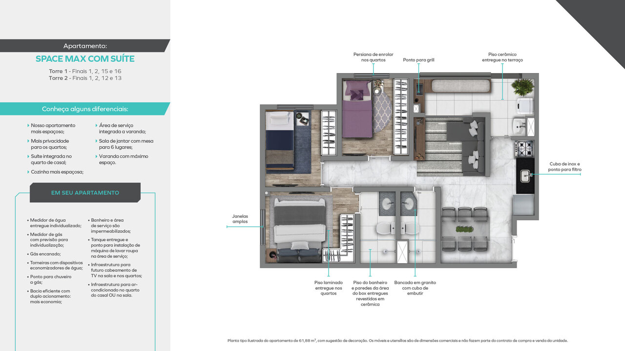 Apartamento à venda com 61m², 3 quartos com vaga - 16