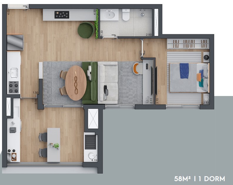 Apartamento à venda com 58m², 1 quarto sem vaga - 18
