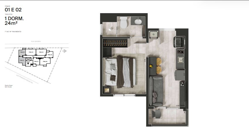 Apartamento à venda com 24m², 1 quarto sem vaga - 18