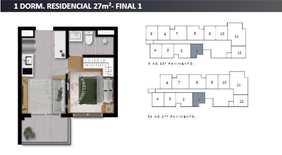 Apartamento à venda com 27m², 1 quarto sem vaga - 16