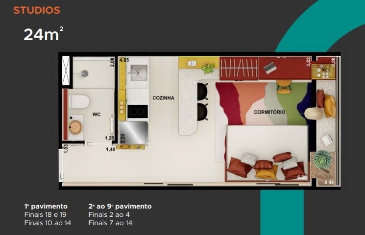 Studio à venda com 24m², 1 quarto sem vaga - 18