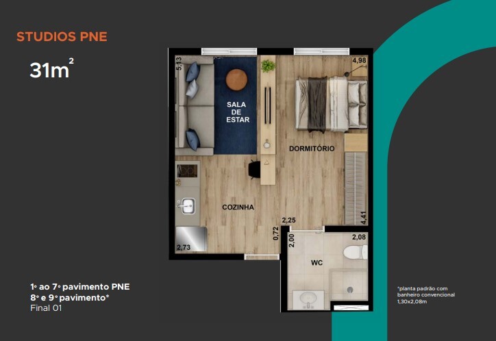 Studio à venda com 31m², 1 quarto sem vaga - 18