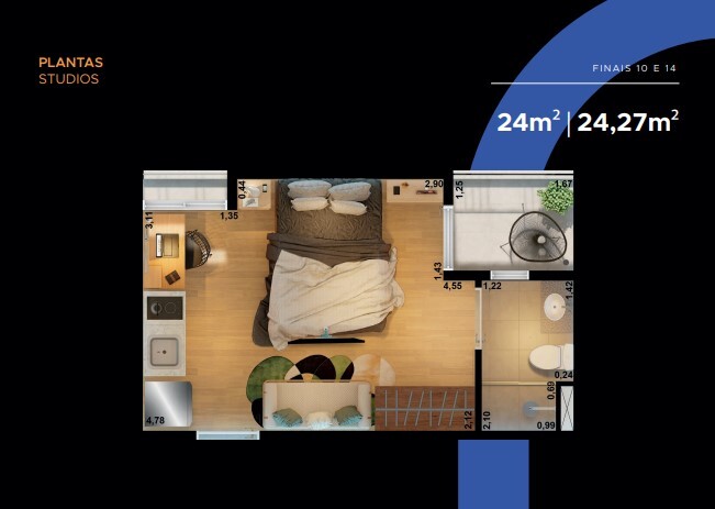 Studio à venda com 24m², 1 quarto sem vaga - 29