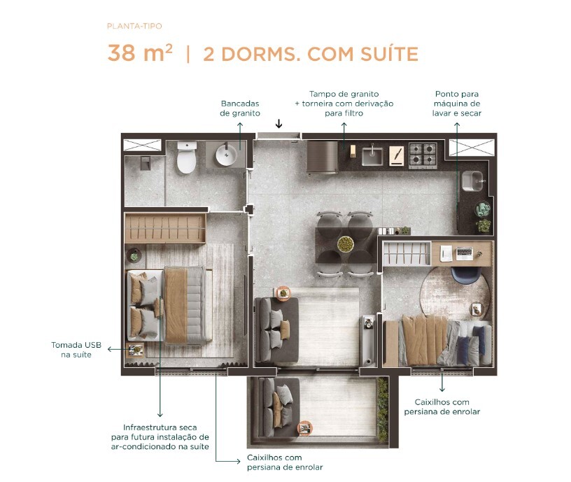 Apartamento à venda com 38m², 2 quartos sem vaga - 39