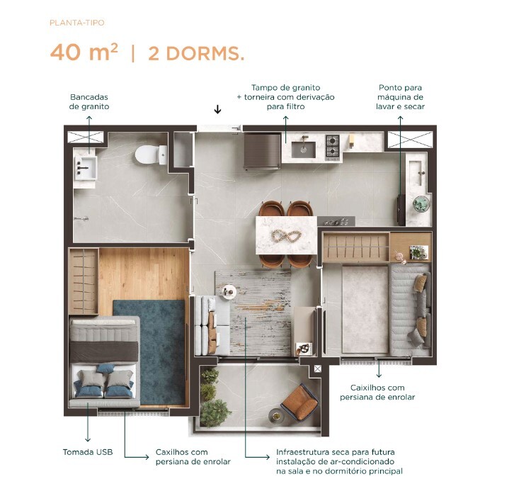 Apartamento à venda com 40m², 2 quartos sem vaga - 39