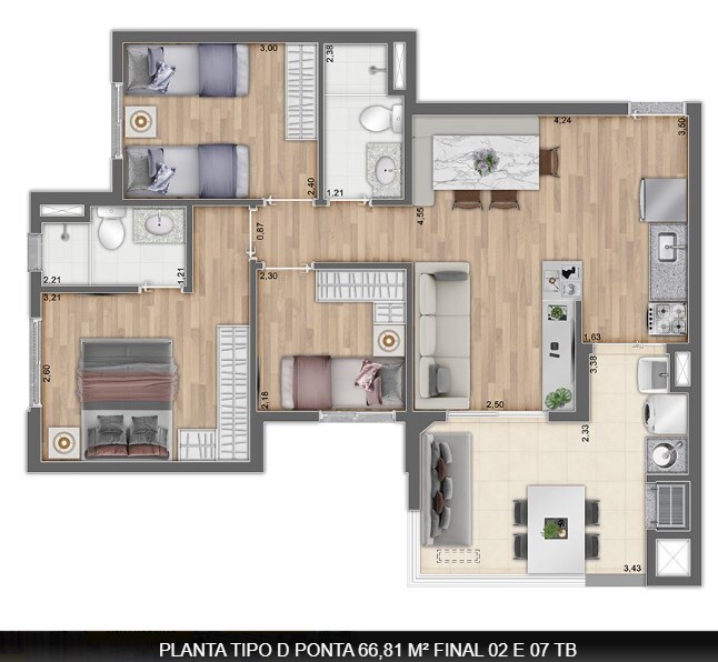 Apartamento à venda com 66m², 3 quartos com vaga - 21
