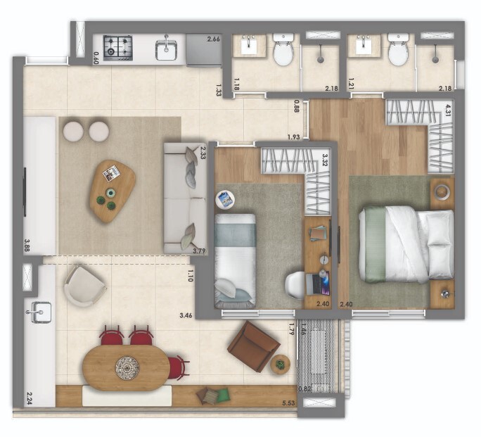 Apartamento à venda com 66m², 2 quartos com vaga - 14