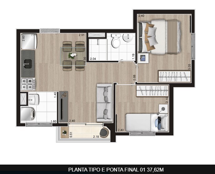 Apartamento à venda com 37m², 2 quartos sem vaga - 16