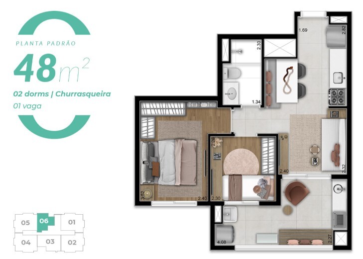 Apartamento à venda com 48m², 2 quartos com vaga - 30