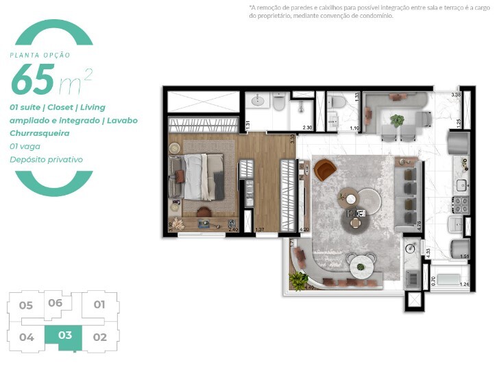 Apartamento à venda com 65m², 1 quarto com vaga - 30