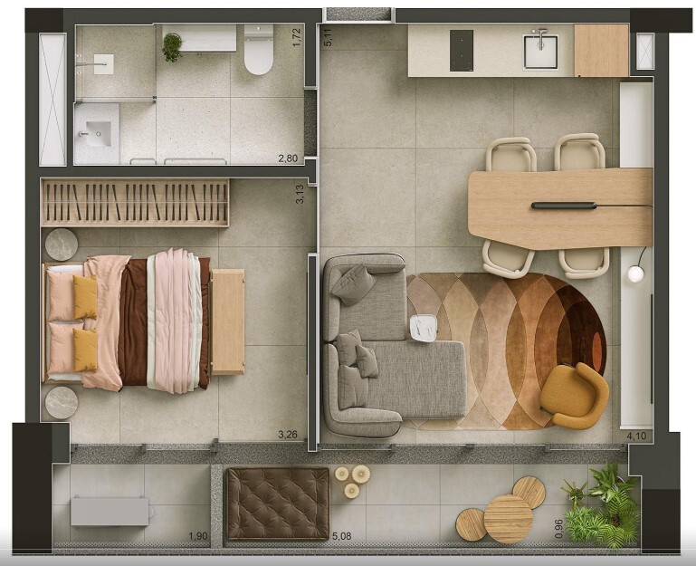 Studio à venda com 51m², 1 quarto sem vaga - 21