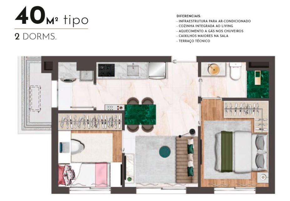 Apartamento à venda com 40m², 2 quartos sem vaga - 21
