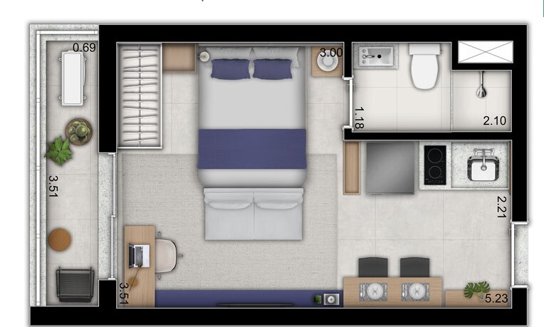 Studio à venda com 28m², 0 quartos sem vaga - 28