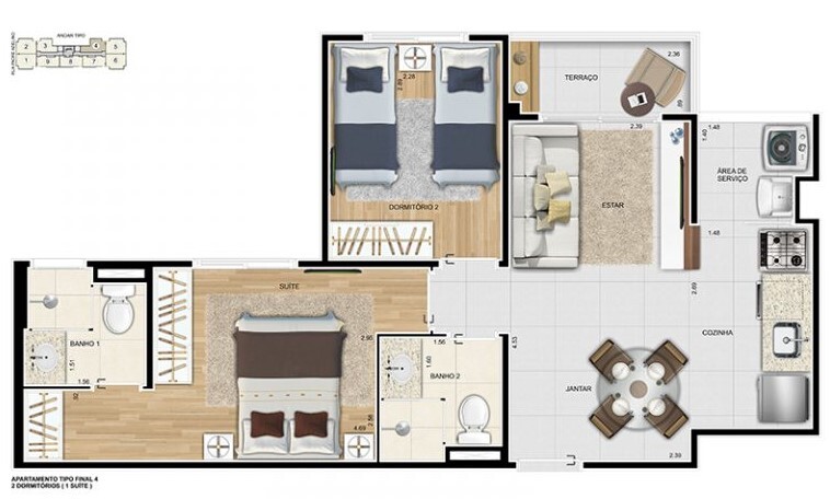 Apartamento à venda com 44m², 2 quartos sem vaga - 19
