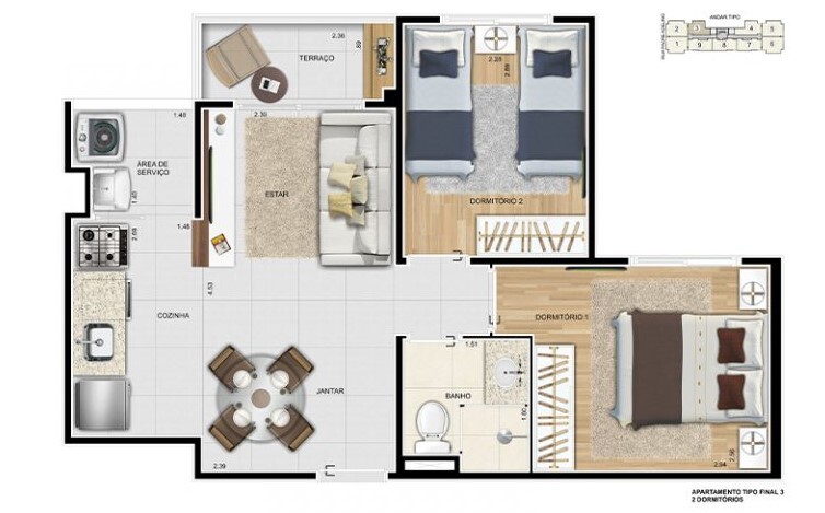 Apartamento à venda com 44m², 2 quartos sem vaga - 21