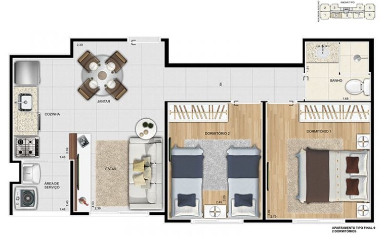 Apartamento à venda com 44m², 2 quartos sem vaga - 22