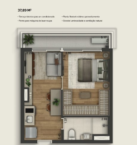 Studio à venda com 37m², 0 quartos sem vaga - 23