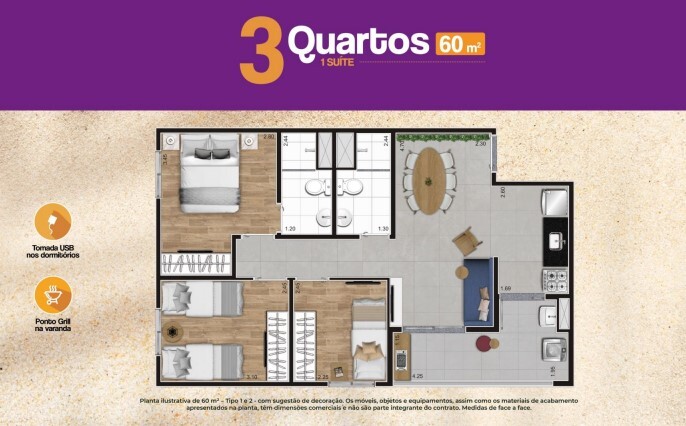 Apartamento à venda com 60m², 3 quartos com vaga - 22