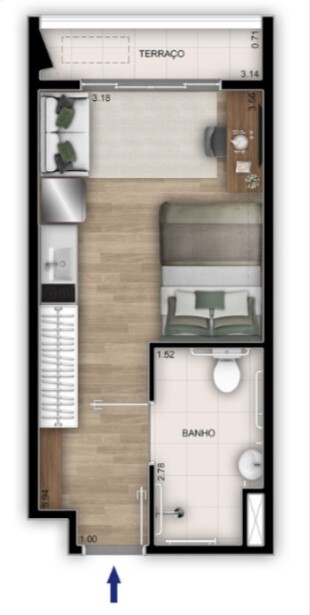Studio à venda com 25m², 0 quartos sem vaga - 25