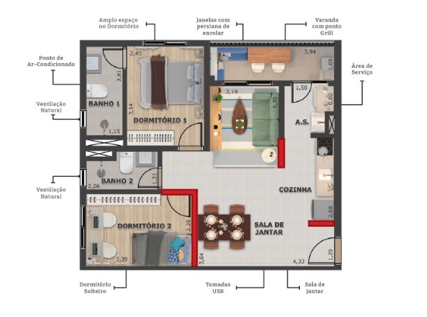 Apartamento à venda com 58m², 2 quartos sem vaga - 22