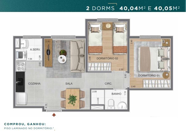 Apartamento à venda com 40m², 2 quartos sem vaga - 20