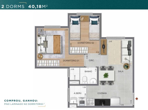 Apartamento à venda com 40m², 2 quartos sem vaga - 21