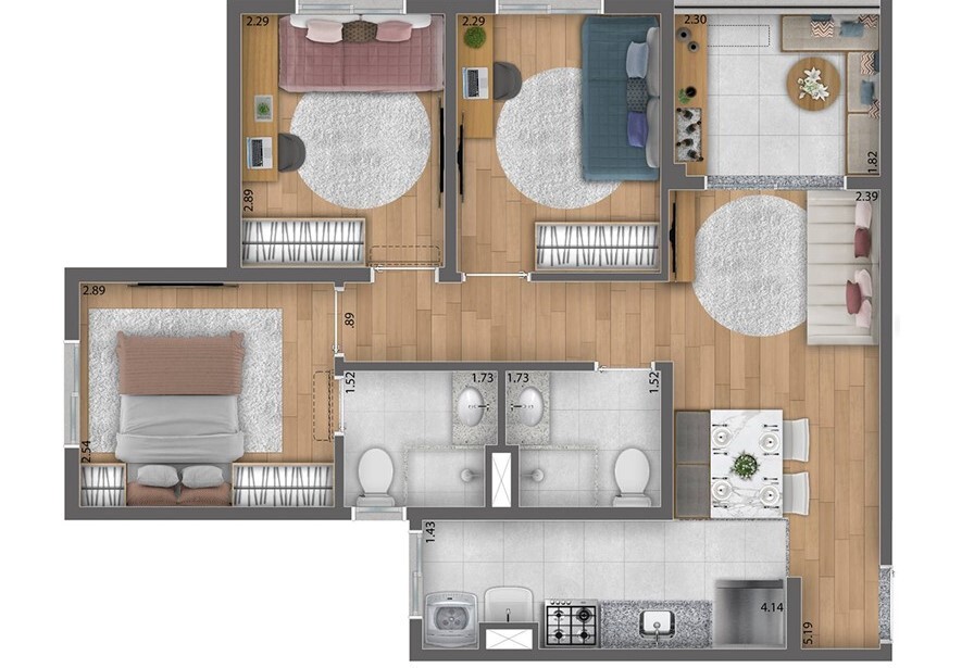 Apartamento à venda com 57m², 3 quartos com vaga - 24