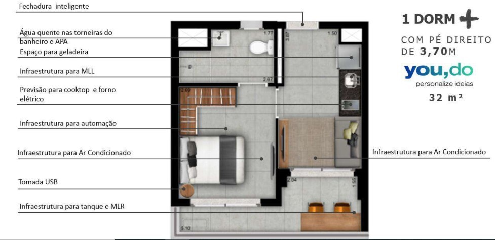 Apartamento à venda com 32m², 1 quarto sem vaga - 25
