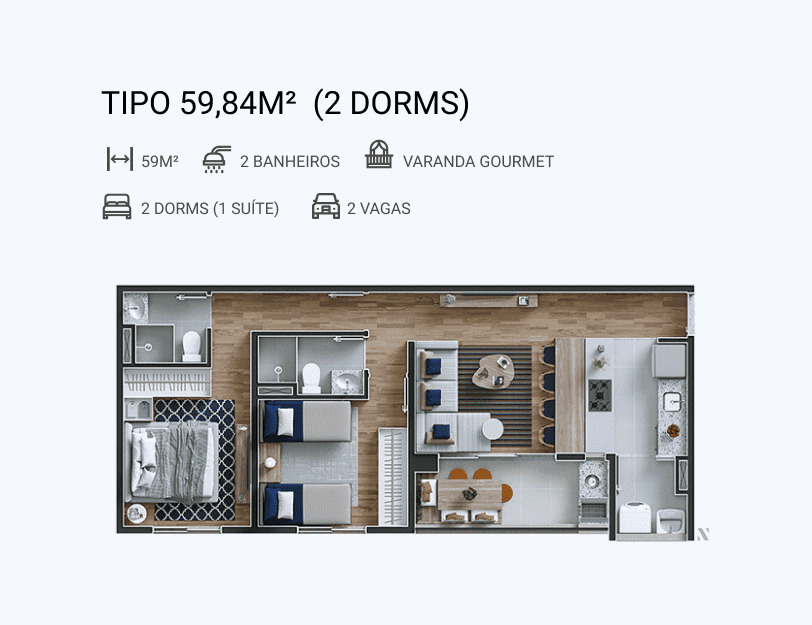 Apartamento à venda com 59m², 2 quartos com vaga - 22