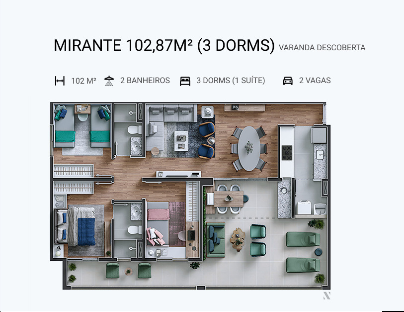 Apartamento à venda com 102m², 3 quartos com vaga - 22